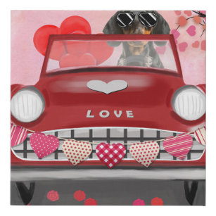Imitation Canevas Dachshund Chien voiture avec les coeurs Valentine'