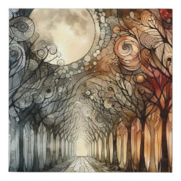 Imitation Canevas Les arbres forestiers en Pleine lune
