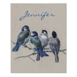 Imitation Canevas Oiseaux bleus et gris sur une succursale Nom perso