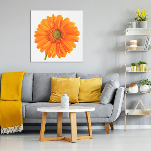 Imitation Canevas Orange Gerbera Daisy fleur sur photo blanche Faux 