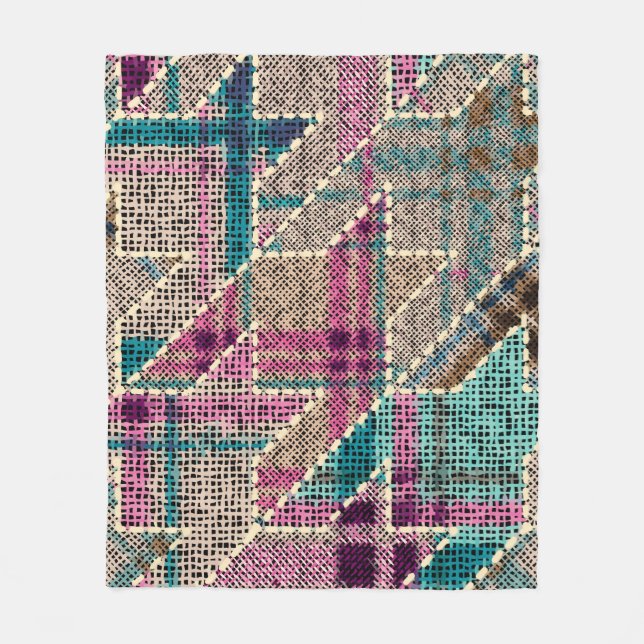 Imitation of indian patchwork pattern with texture fleece blanket (Front)