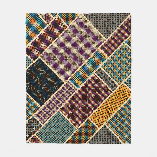 Imitation of indian patchwork pattern with texture fleece blanket (Front)