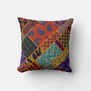 Imitation of indian patchwork pattern with texture throw pillow