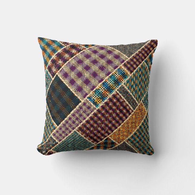 Imitation of indian patchwork pattern with texture throw pillow (Front)