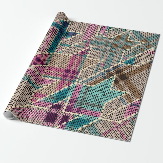 Imitation of indian patchwork pattern with texture wrapping paper (Unrolled)