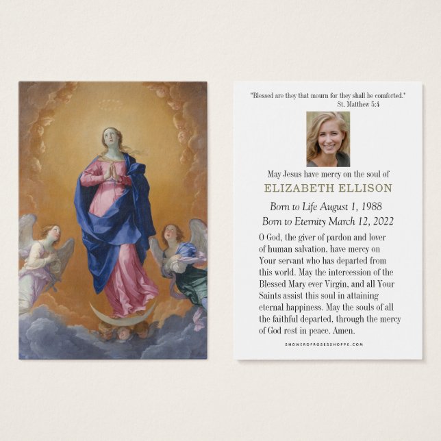 Immaculate Conception Funeral Memorial Prayer Card (Front & Back)