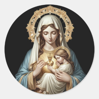 Immaculate Conception Mary Holding Jesus Classic Round Sticker