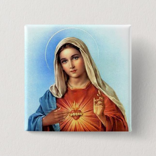 Immaculate Heart Mary 2 Inch Square Button (Front)