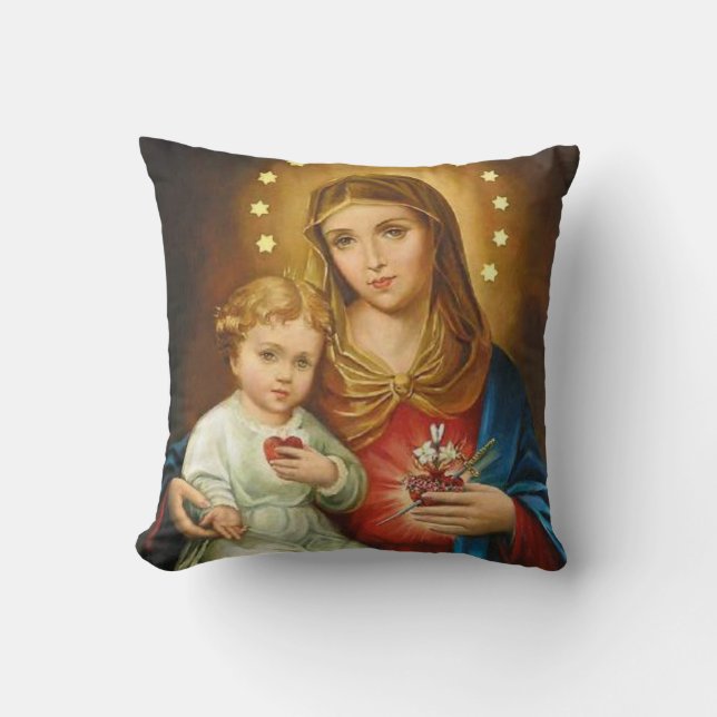 Immaculate Heart Mary Fatima Angels Prayer Throw Pillow (Front)
