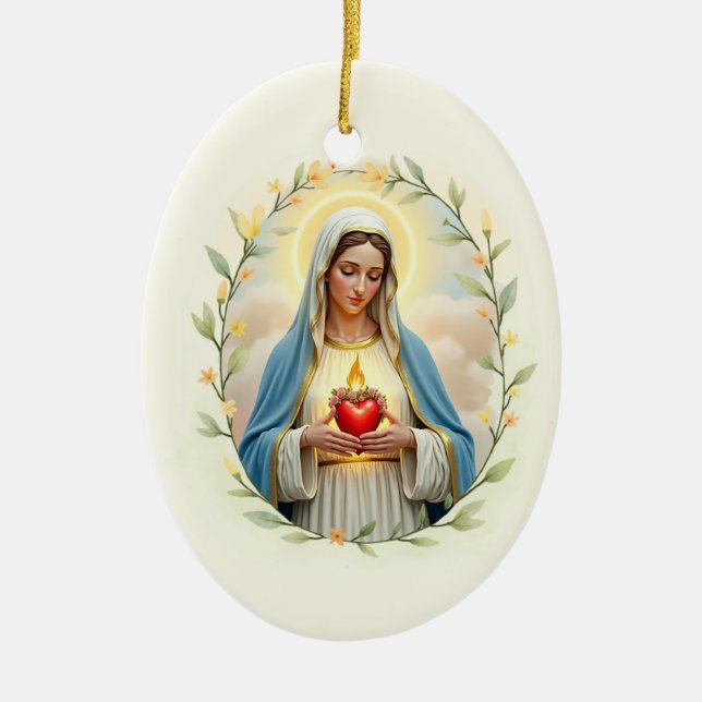 Immaculate Heart of Mary God's Peace and Blessings Ceramic Ornament (Front)