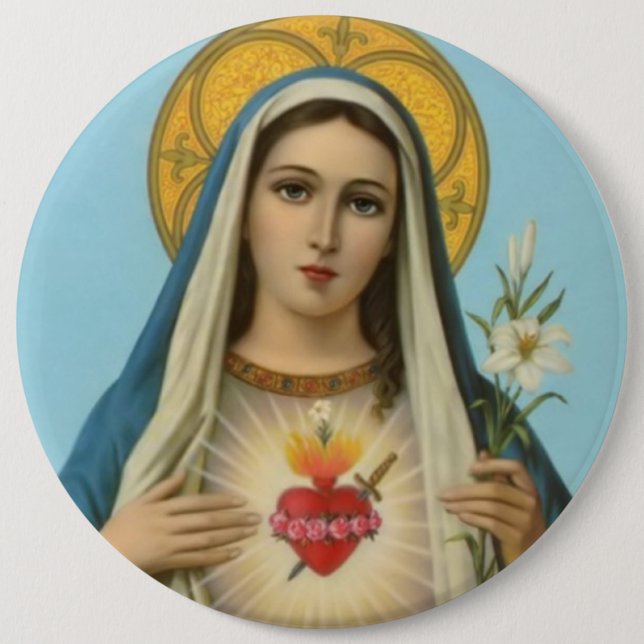 Immaculate Heart of Mary Lily, roses & sword 6 Inch Round Button (Front)