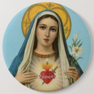 Immaculate Heart of Mary Lily, roses & sword 6 Inch Round Button