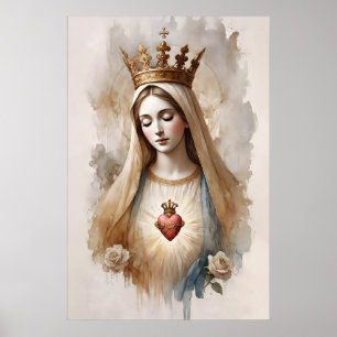 Immaculate Heart Of Mary Minimalist Watercolor Poster