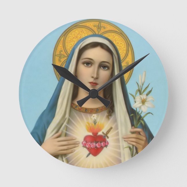 Immaculate Heart of Mary Our Lady religious image Round Clock (Front)