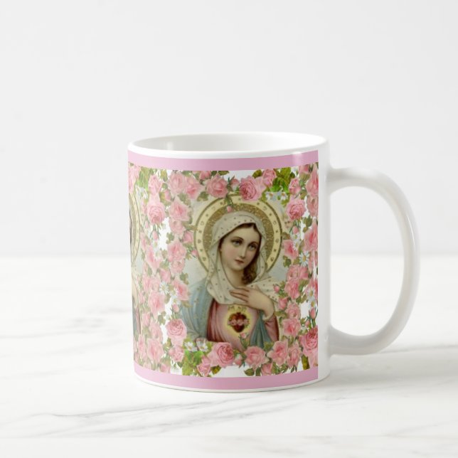 Immaculate Heart of Mary Pink Roses Coffee Mug (Right)