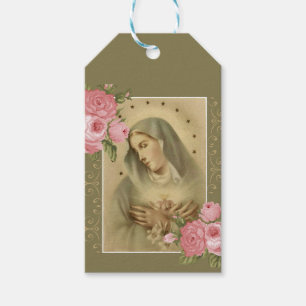 Immaculate Heart of Mary Pink Roses Floral Gift Tags