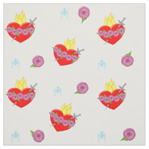 Immaculate Heart of Mary Roses & White Background Fabric