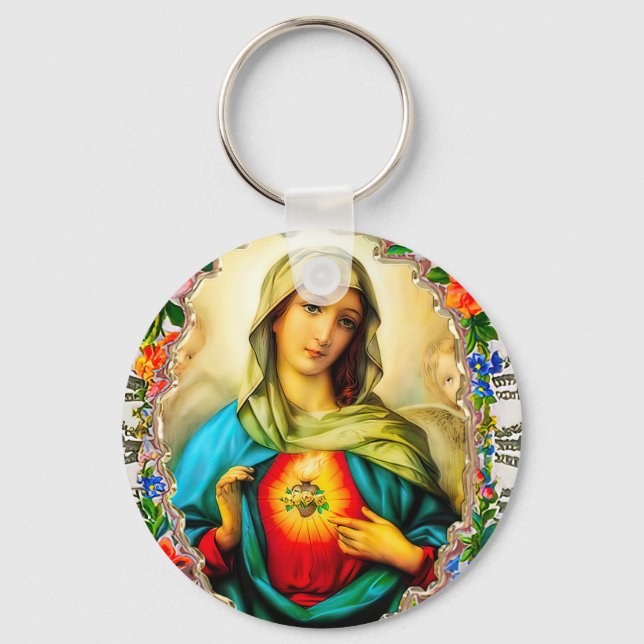 Immaculate Heart of Virgin Mary Catholic Saint  Keychain (Front)
