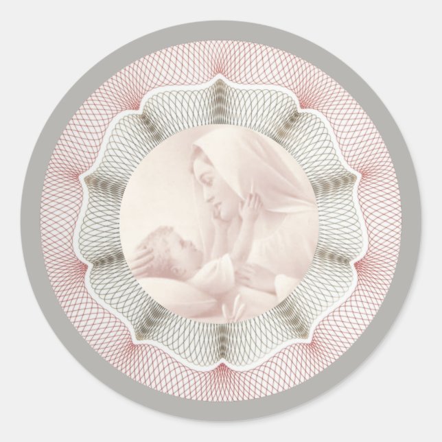 Immaculate Virgin Mary Baby Jesus Decor Border Classic Round Sticker (Front)