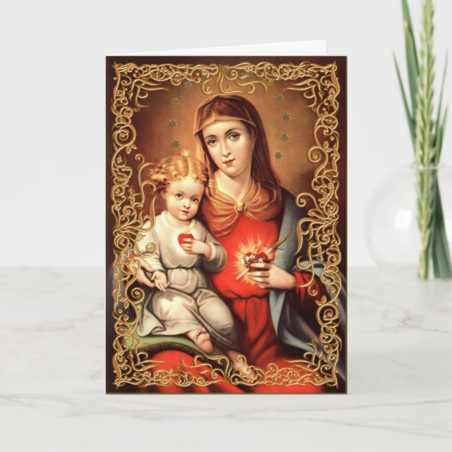 Immaculé Coeurs Madonna et carte de Noël enfant (Devant)