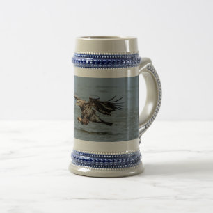 Immature Bald Eagle diving for a fish Beer Stein