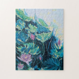 Immerse In The Flow Abstract Purple Floral Jigsaw Puzzle