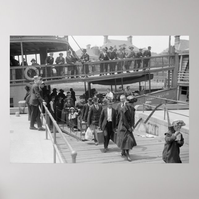 Immigrants Arriving at Ellis Island, early 1900s Poster (Front)
