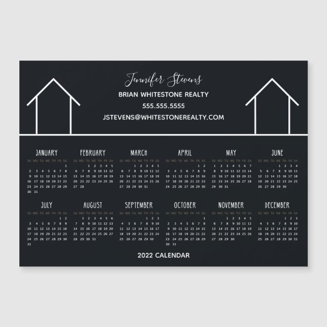 Immobilier Entreprise Noir 2022 Calendrier Magnet (Devant)