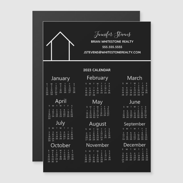 Immobilier Entreprise Noir 2023 Calendrier Magnet (Devant / Derrière)