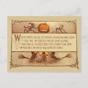 Imp Jack O' Lantern Witch Moon Bat Postcard