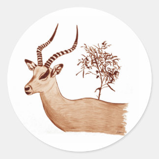 Impala Antelope Animal Wildlife Drawing Sketch Classic Round Sticker