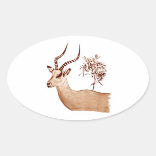 Impala Antelope Animal Wildlife Drawing Sketch Oval Sticker