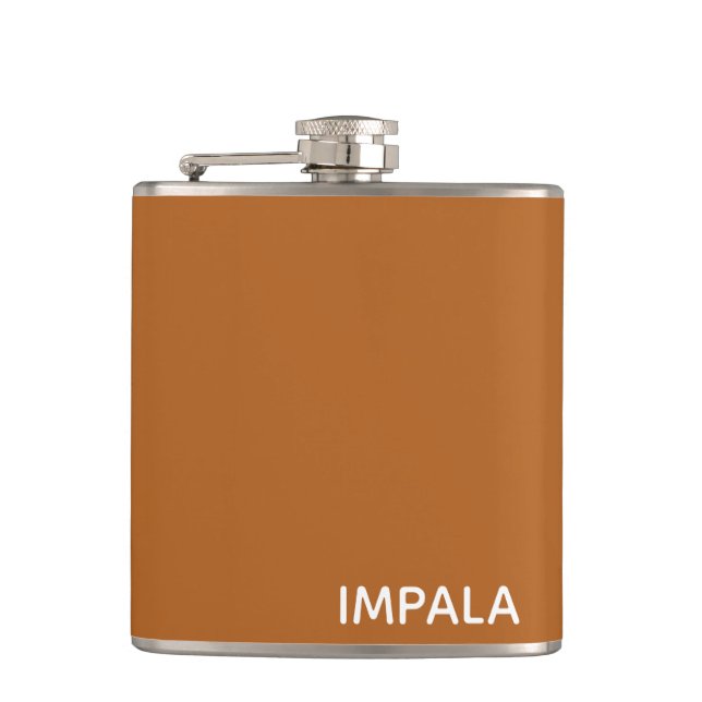 Impala brown colour name hip flask (Front)