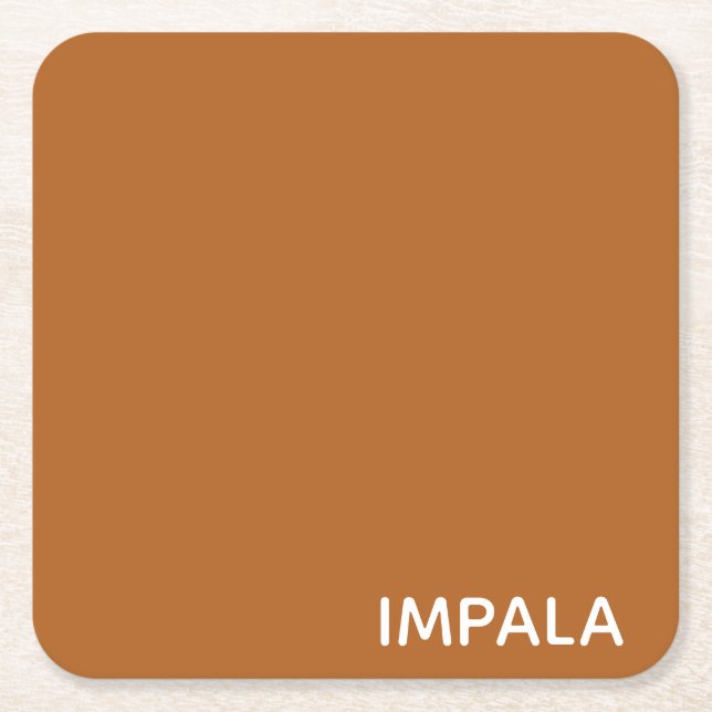 Impala brown colour name square paper coaster (Front)