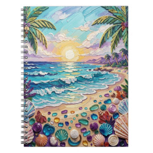 Impasto Beach and Sea Glass Sunset and Palm Trees Notebook