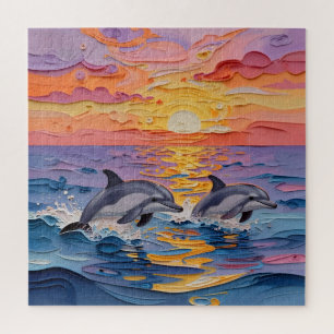 Impasto Dolphins and Ocean Waves   Jigsaw Puzzle