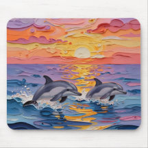 Impasto Dolphins and Ocean Waves  