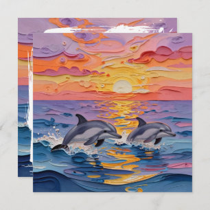 Impasto Dolphins and Ocean Waves   Thinking of You Card