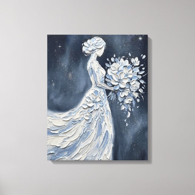 Impasto Floral Bride with Umbrella Canvas Print (Front)