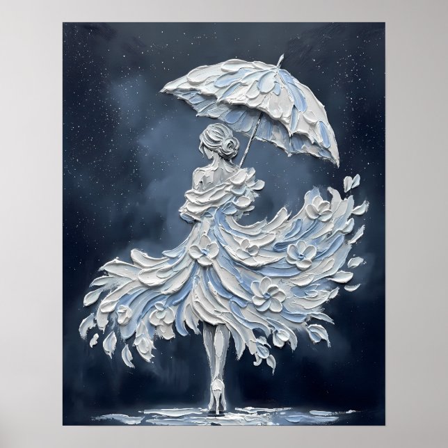 Impasto Floral Bride with Umbrella Poster (Front)