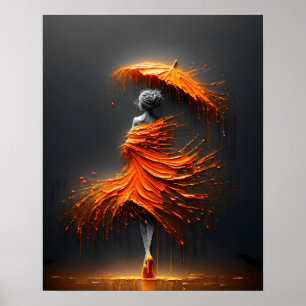 Impasto Orange Umbrella Silhouette Poster