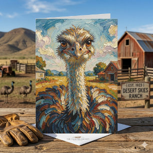Impasto Ostrich on a Ranch   Birthday Card