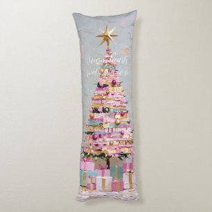 Impasto Pink and Gold Christmas Tree Body Pillow