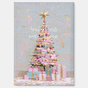 Impasto Pink and Gold Christmas Tree Magnet