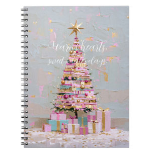 Impasto Pink and Gold Christmas Tree Notebook