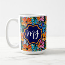 Impasto Style Flowers in a Colourful Monogrammed