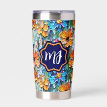 Impasto Style Flowers in a Colourful Monogrammed