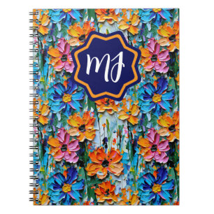Impasto Style Flowers in a Colourful Monogrammed Notebook