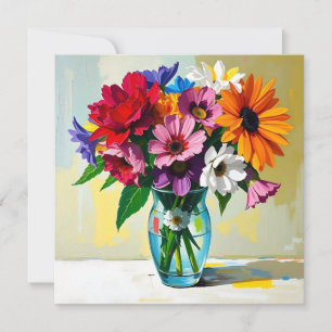 Impasto Style Vase of Colourful Flowers