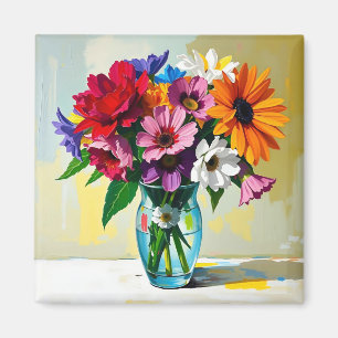 Impasto Style Vase of Colourful Flowers Magnet